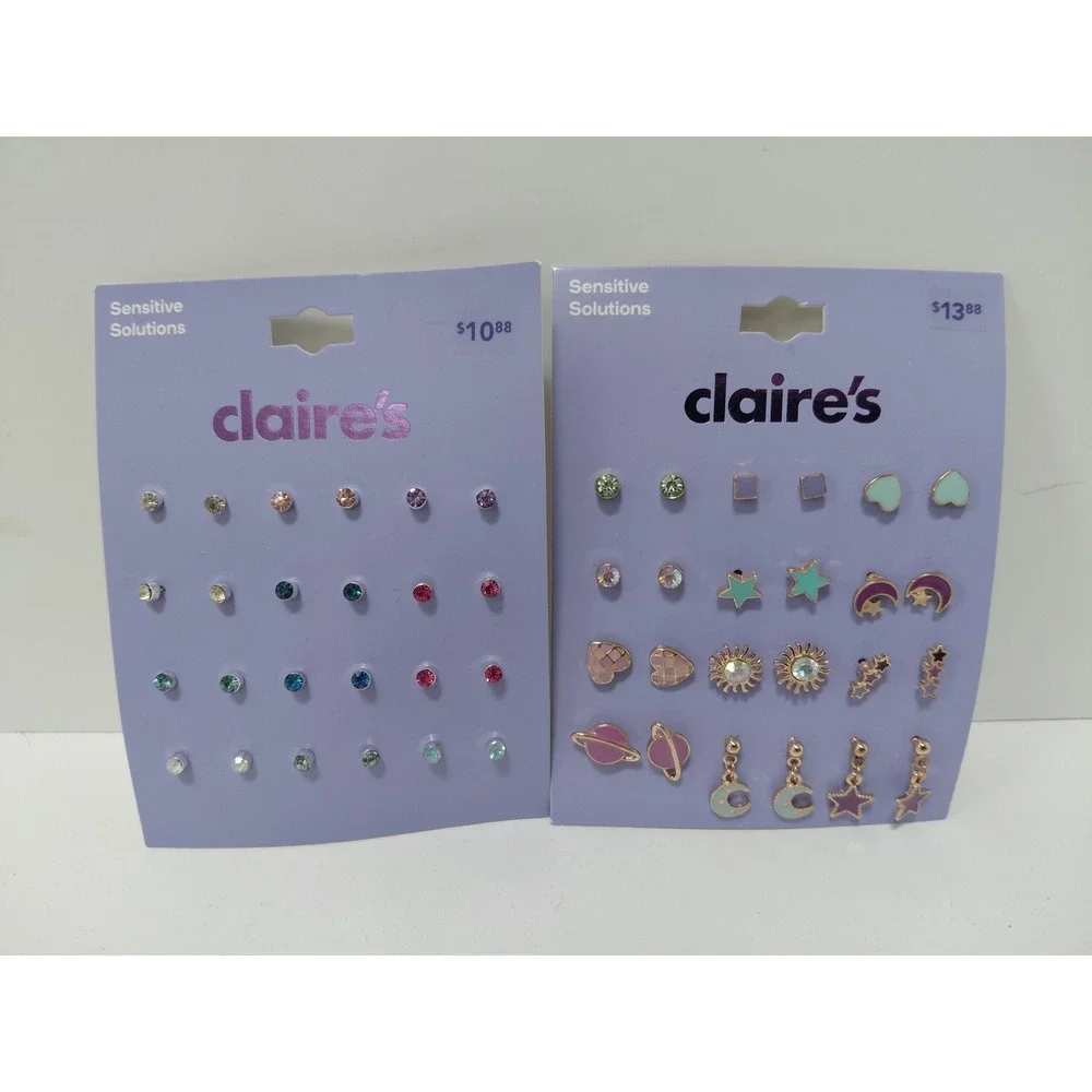 Claires Sensitive Solutions Earring Set 24 Pairs Celestial Stars Moon Rhinestone